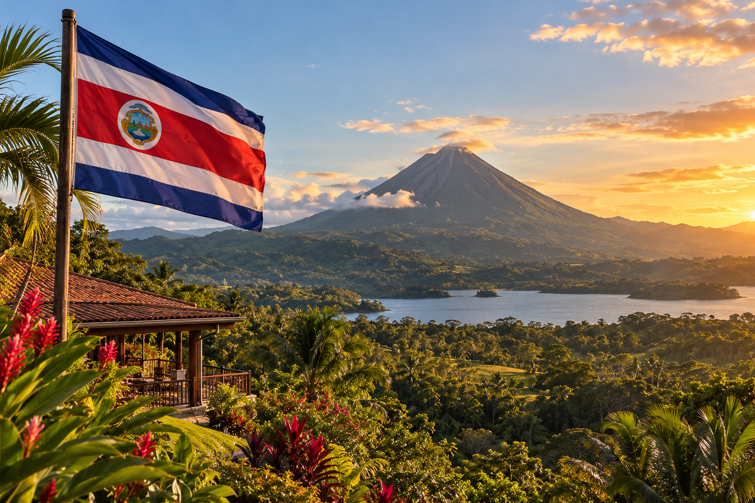 Sfeerbeeld van Costa Rica met de landsvlag in warm avondlicht